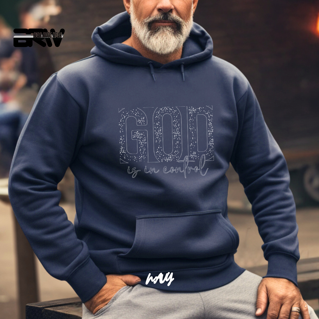 'God Is In Control' Black Stroke  Faith Hoodie
