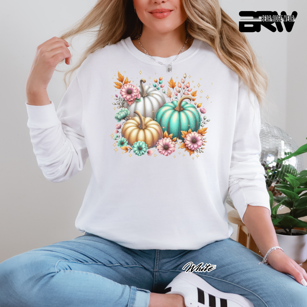 'Floral Shimmering Pumpkin' Fall Crewneck Sweatshirt