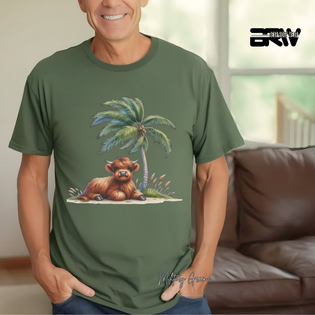 'Highland Cow-Palm Tree' Summer T- Shirt