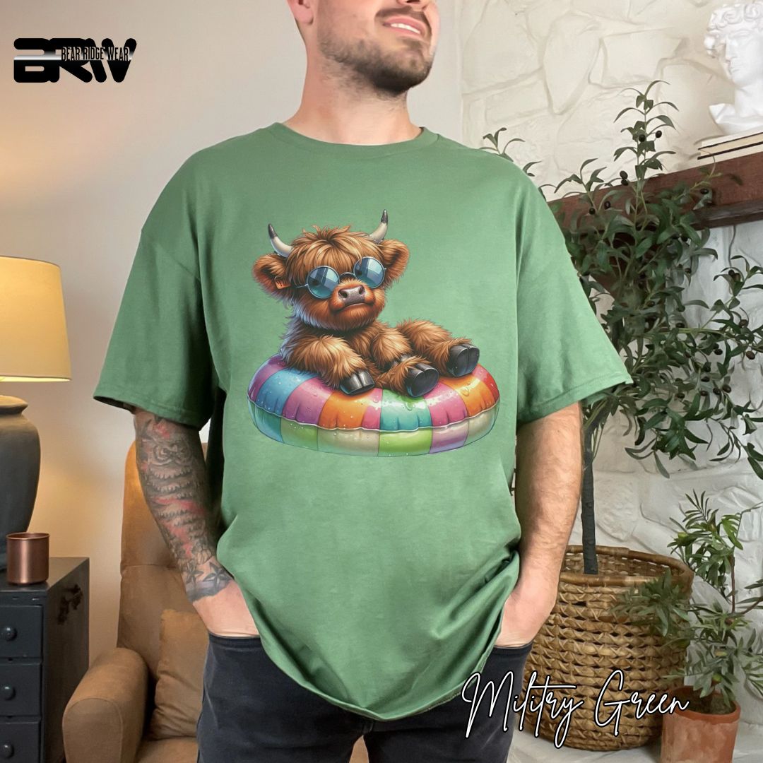 'Highland Cow-Float' Summer T- Shirt