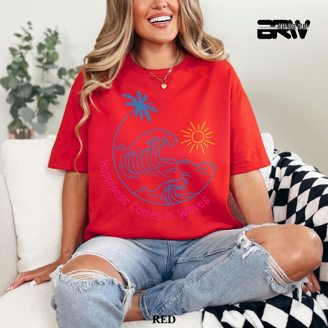 'Happiness Comes In Waves' With Color Summer Tee