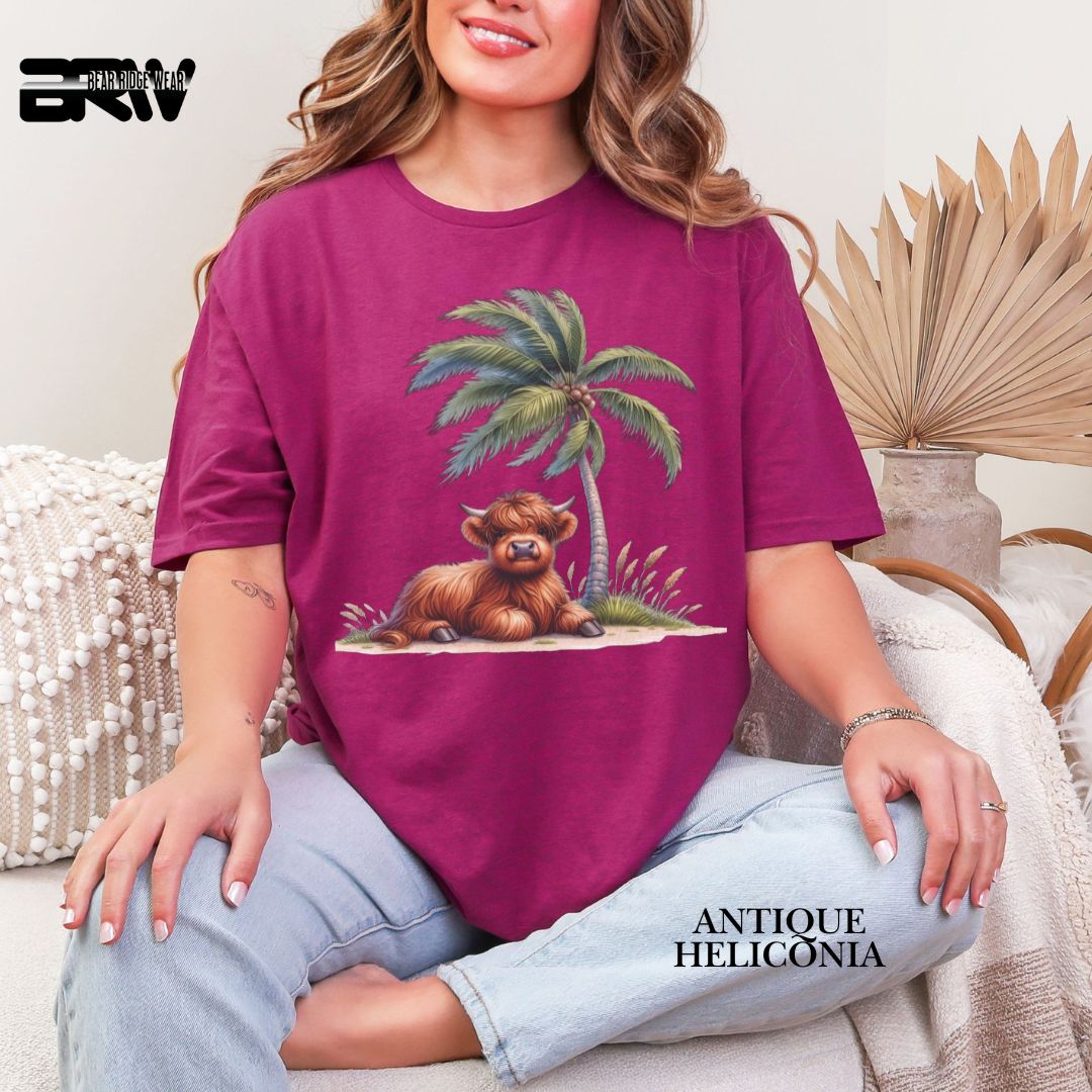 'Highland Cow-Palm Tree'  Summer Tee