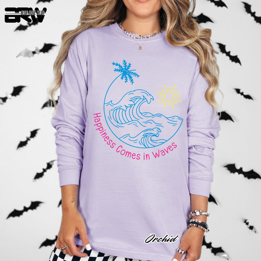 'Happiness comes in Waves-color' Summer Long Sleeve Tee