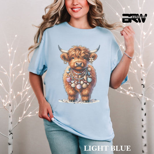 'Highland Cow-Lei Sea Shells' 2 Summer Tee