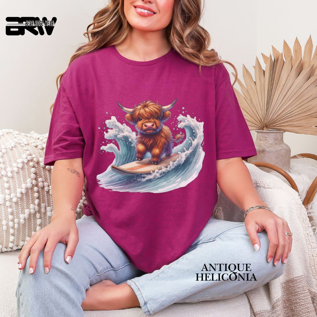 'High-Land Cow - Surfing'  Summer Tee