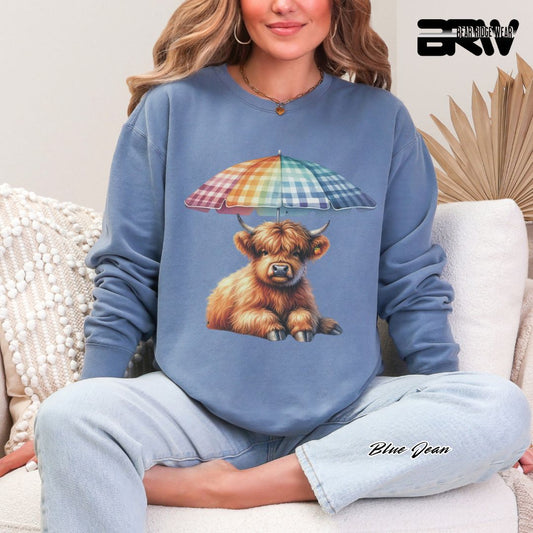'Highland Cow-Umbrella' Summer Long Sleeve Tee
