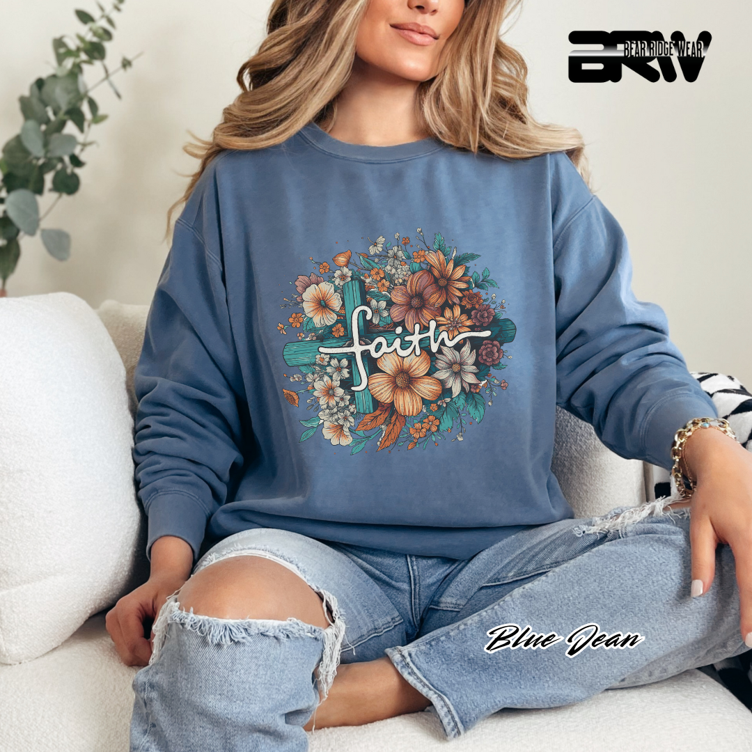 'Faith, Cross and flowers' Faith Long-Sleeve Tee