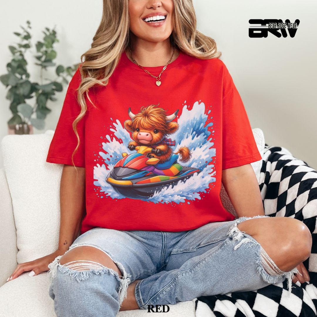 'Highland Cow-Ski Mobile'  Summer Tee