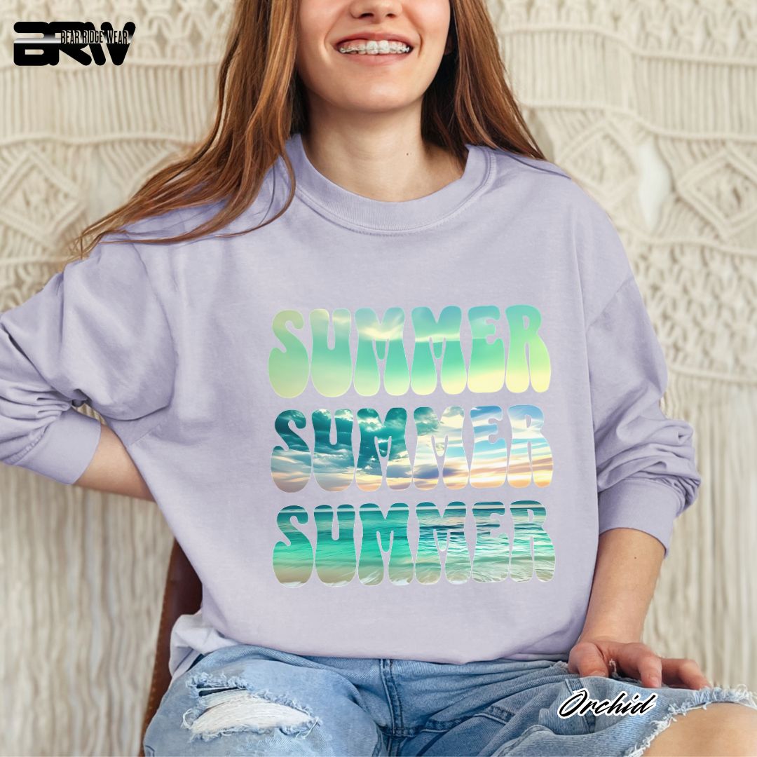 'Vibrant Summer Bubble Letter' Summer Long Sleeve Tee
