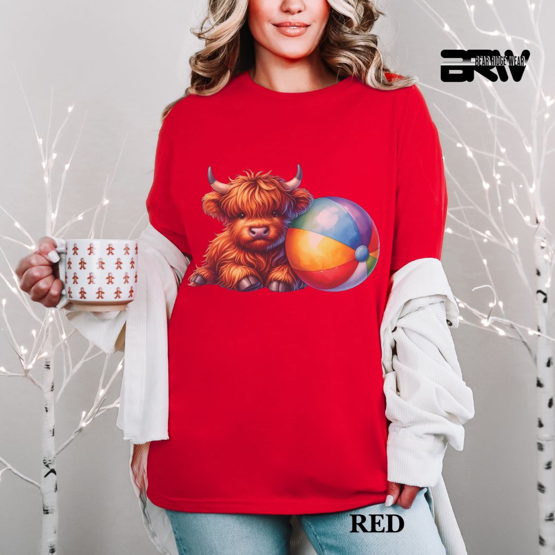 'Highland Cow-Beach-Ball'  Summer Tee