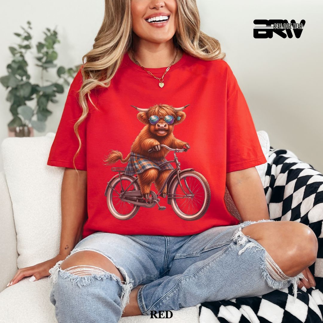 'Highland Cow-Bicycle'  Summer Tee
