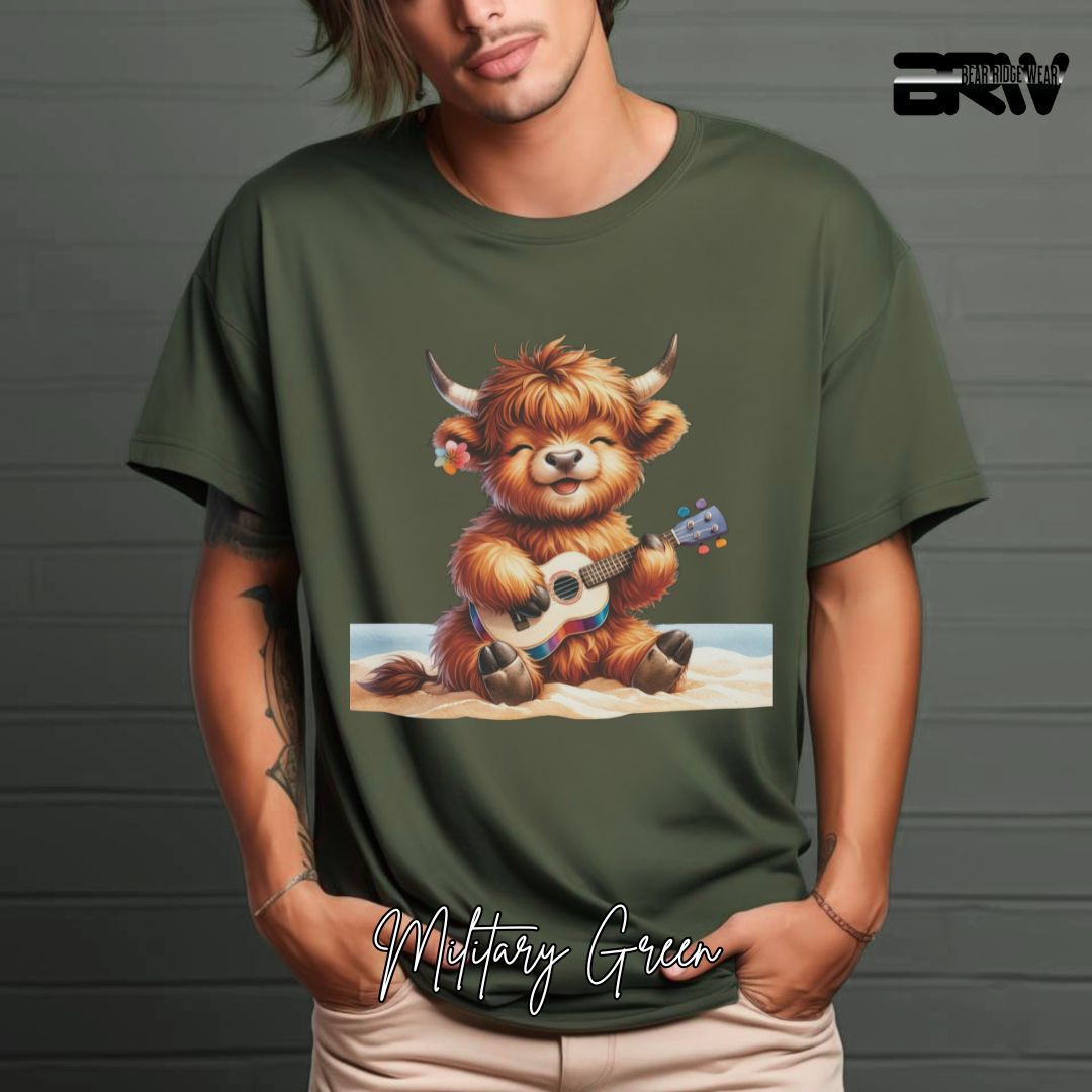 'Highland Cow-Guitar' Summer T- Shirt