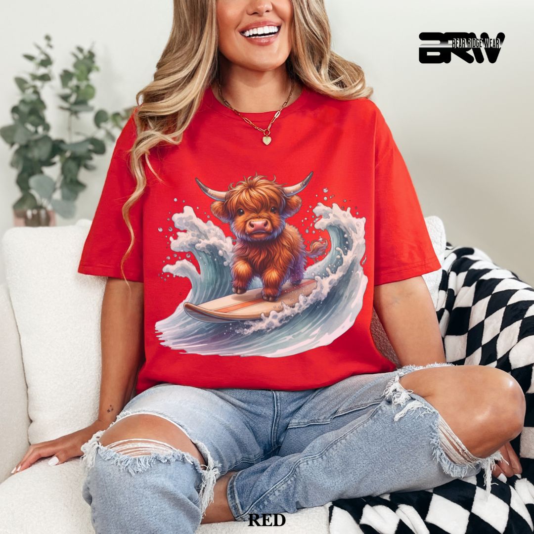 'High-Land Cow - Surfing'  Summer Tee