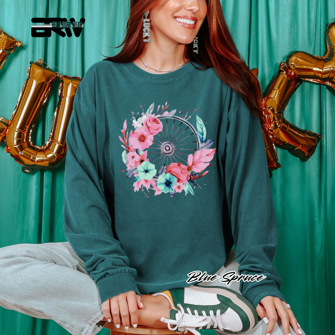 'Flower-Wagon Wheel' Long Sleeve Tee