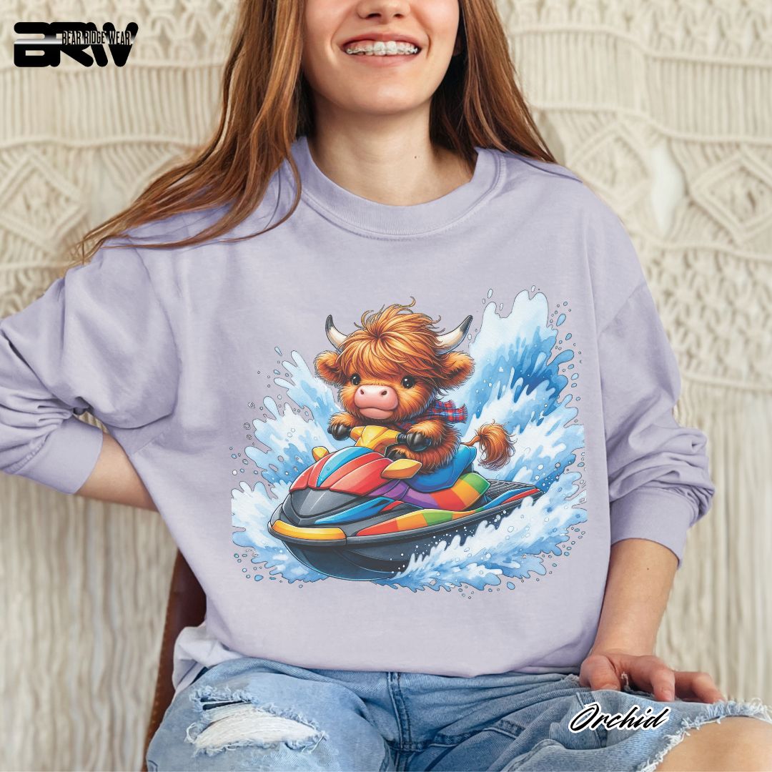 'Highland Cow- Ski Mobile' Summer Long Sleeve Tee