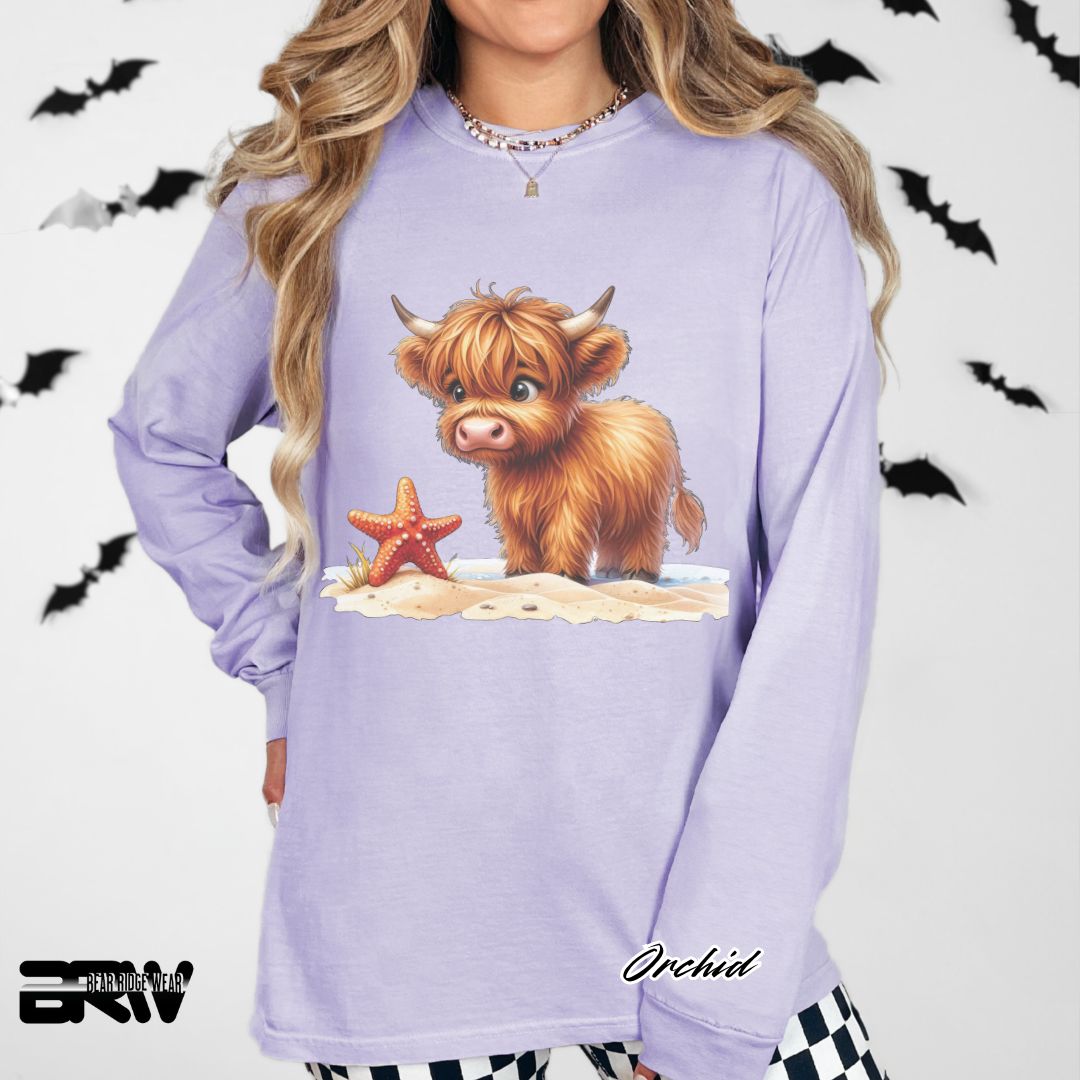 'Highland Cow- Starfish' Summer Long Sleeve Tee