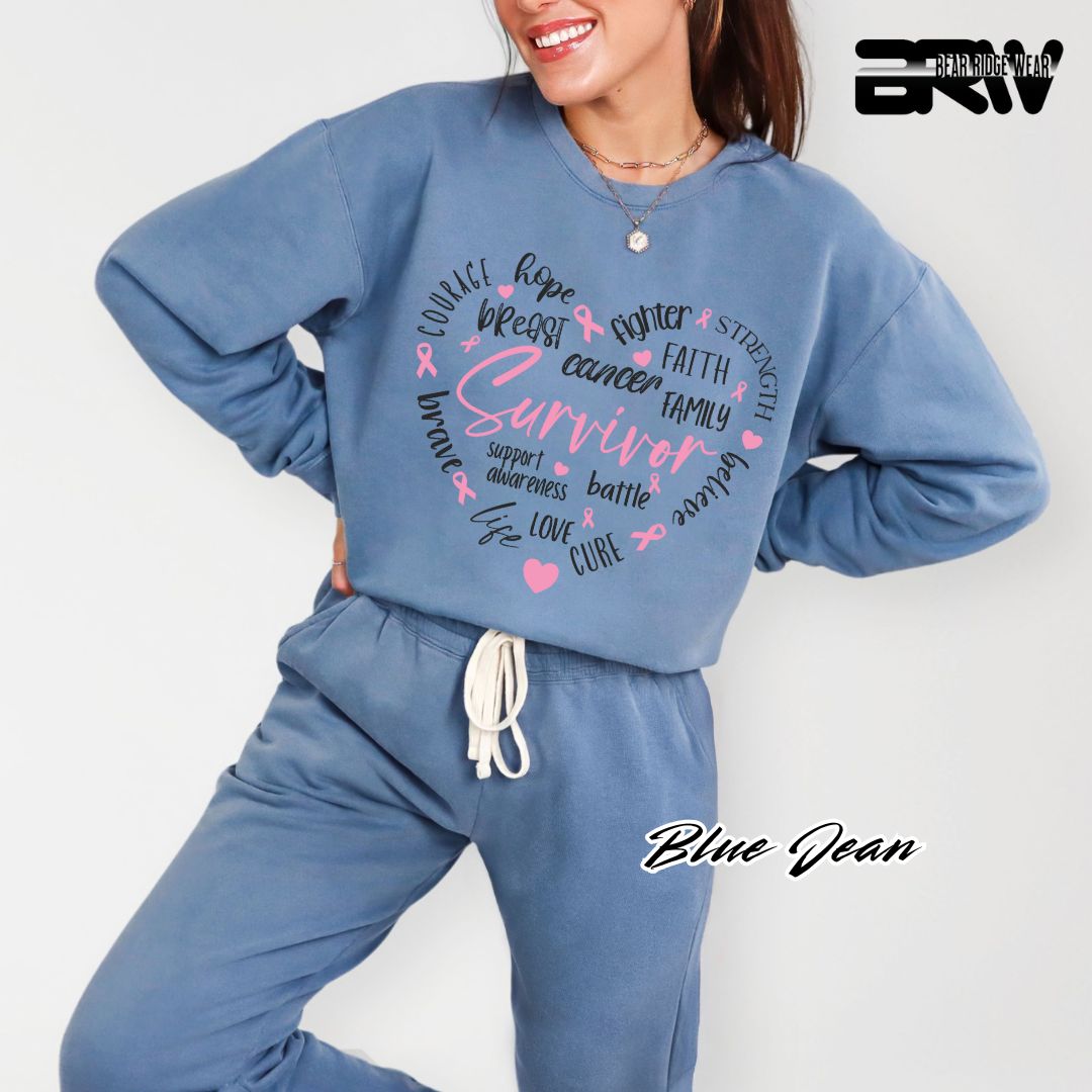 'Survivor Inside Heart Shape Texts' Awareness Long Sleeve Tee
