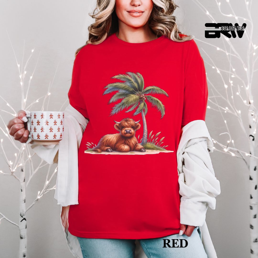 'Highland Cow-Palm Tree'  Summer Tee