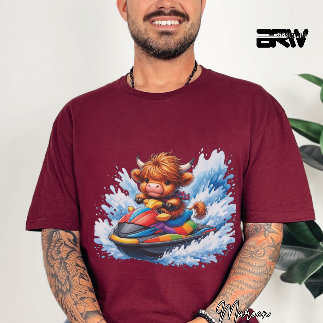 'Highland Cow-Ski Mobile' Summer T- Shirt