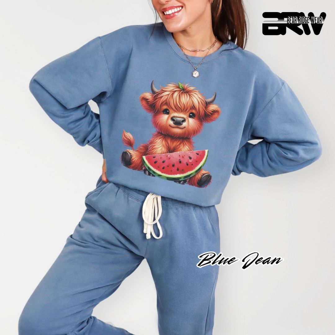 'Highland Cow-Watermelon' Summer Long Sleeve Tee