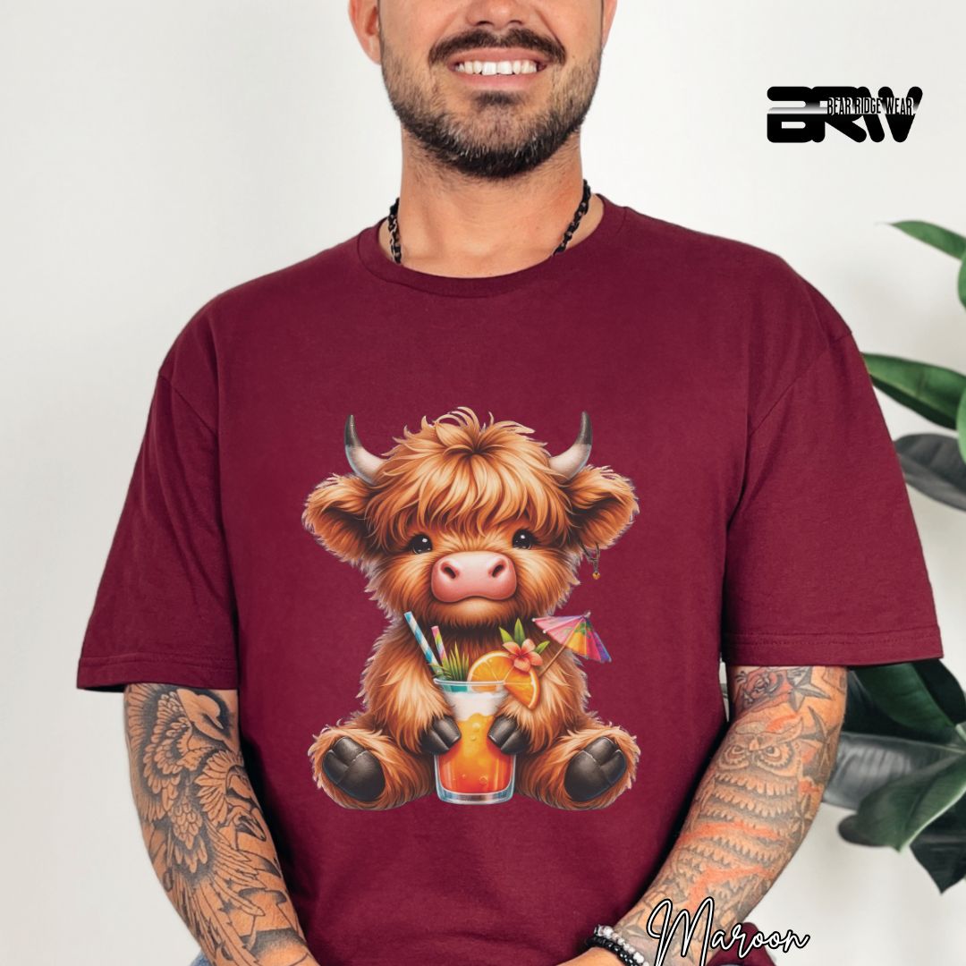 'Highland Cow-Tropical Drink' Summer T- Shirt For Men