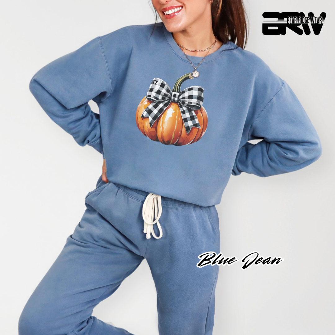 'Pumpkin With plaid Bow' Fall Long Sleeve Tee