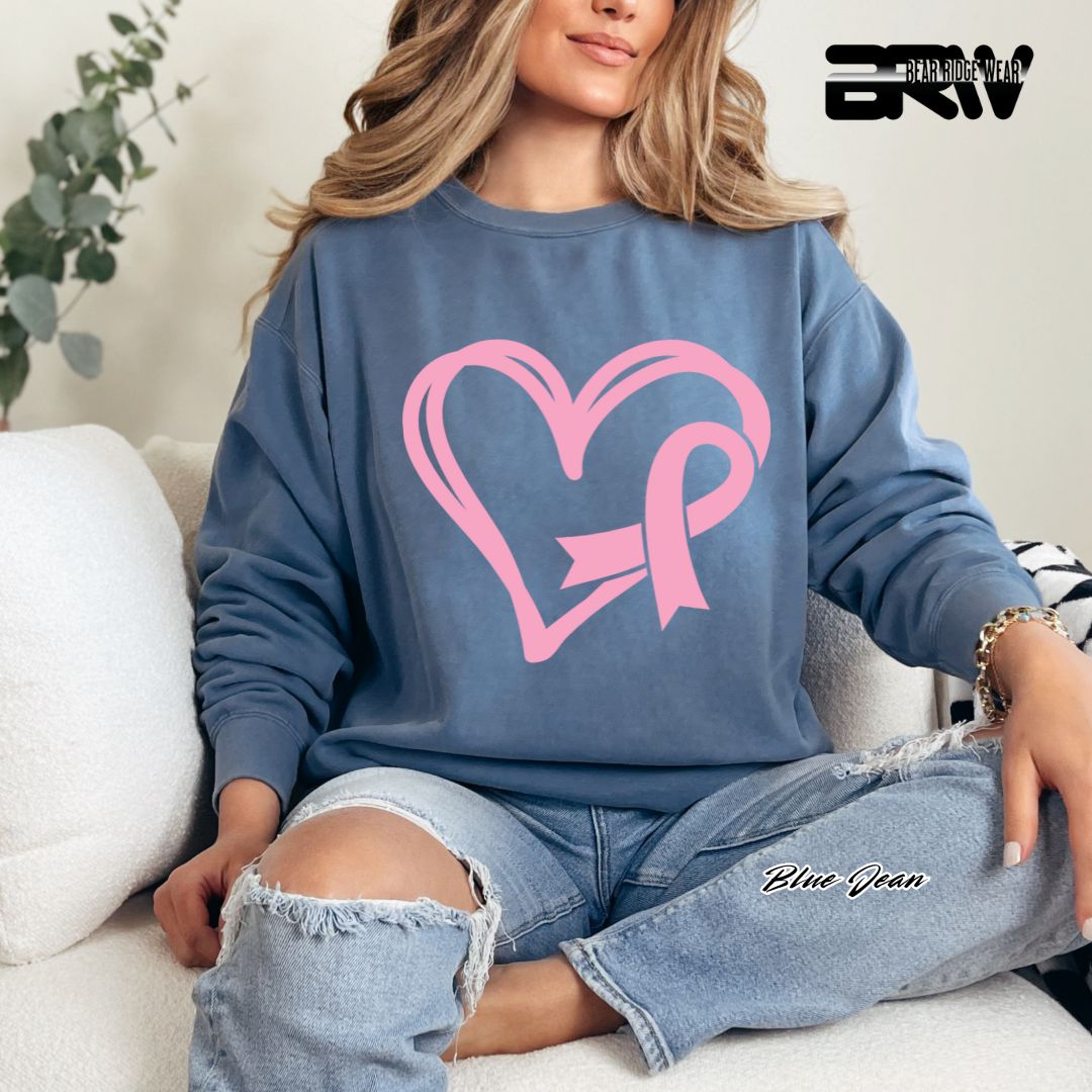 'Pink Heart With Ribbon' Awareness Long Sleeve Tee