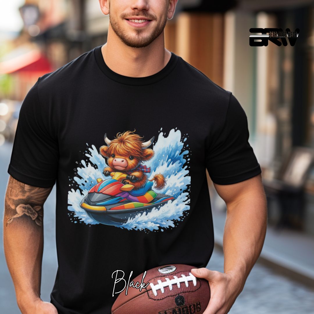 'Highland Cow-Ski Mobile' Summer T- Shirt