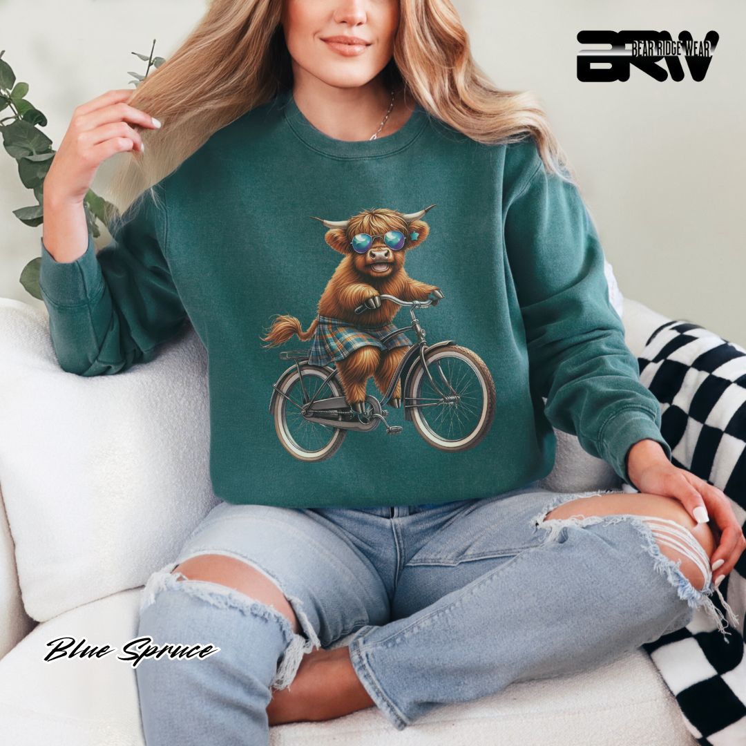'Highland Cow-Bicycle' Summer Crewneck Sweatshirt