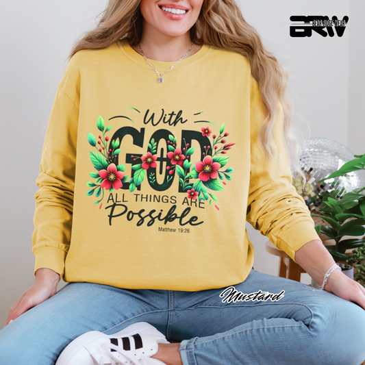 'With God All Things Are Possible' Faith Long-Sleeve Tee