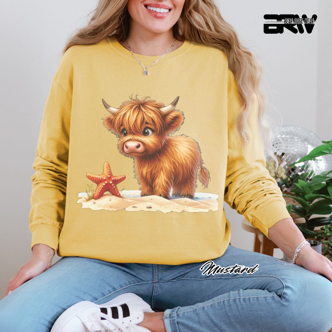 'Highland Cow- Starfish' Summer Long Sleeve Tee