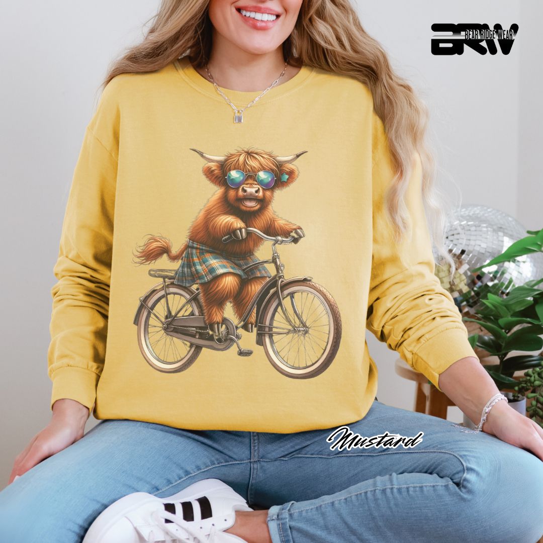 'Highland Cow-Bicycle' Summer Long Sleeve Tee