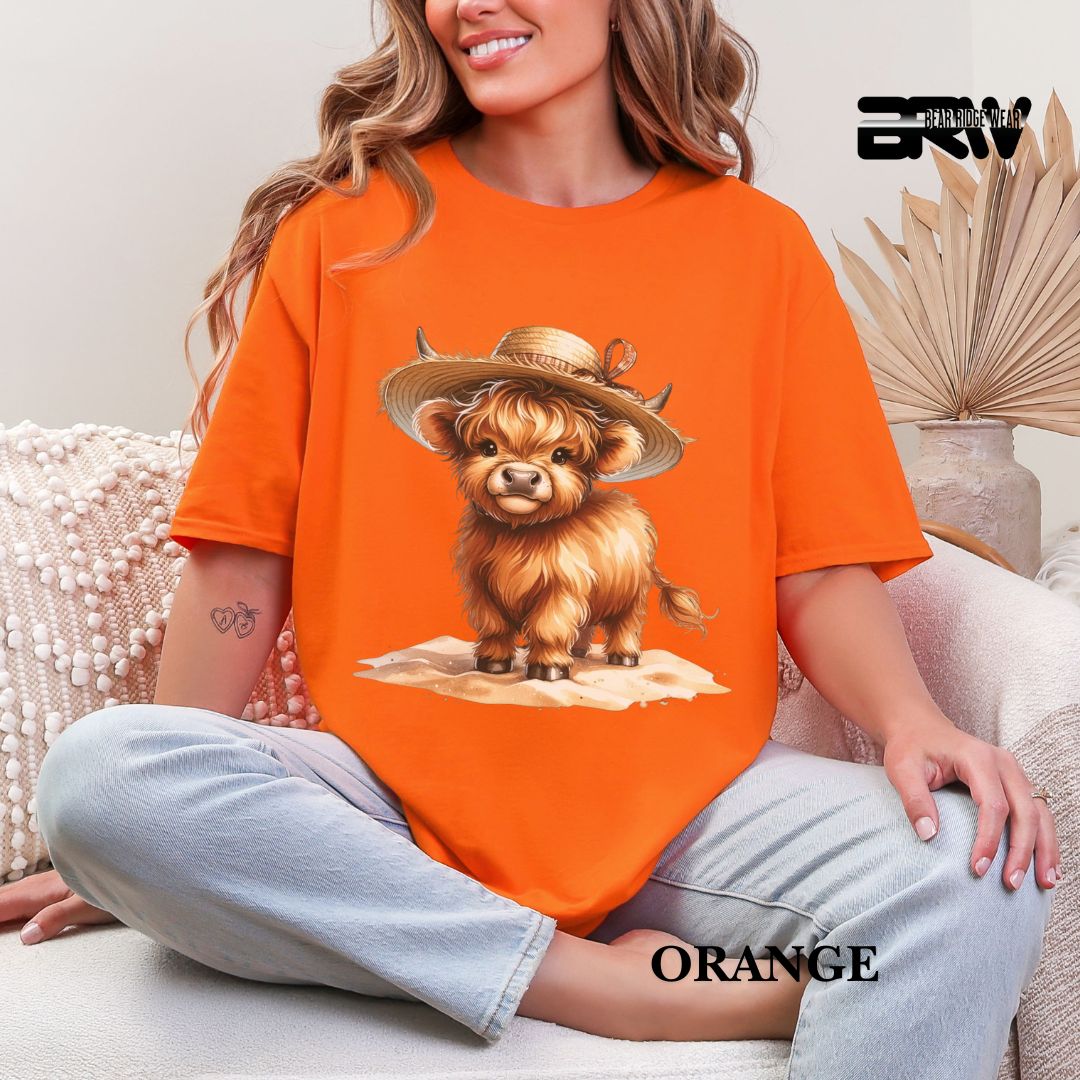 'Highland Cow- Sun Hat'  Summer Tee