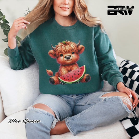 'Highland Cow-Watermelon' Summer Long Sleeve Tee