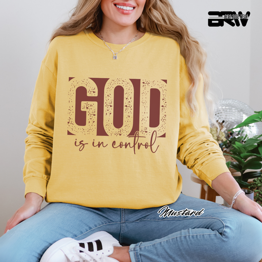 'God Is In Control' Red Faith Long-Sleeve Tee