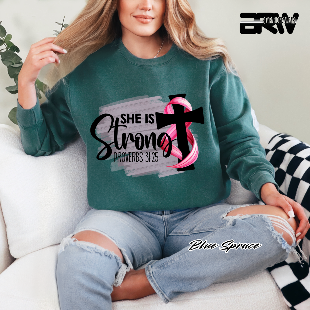 'She Is Strong, Proverbs 31:25' Awareness Long Sleeve Tee