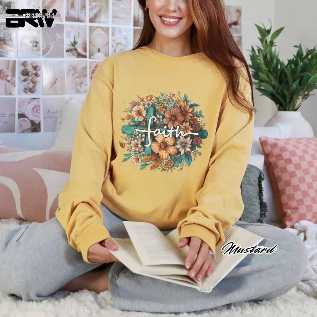 'Faith With Cross and Flowers' Faith Long-Sleeve Tee