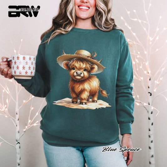 'Highland Cow-Sun Hat' Summer Long Sleeve Tee