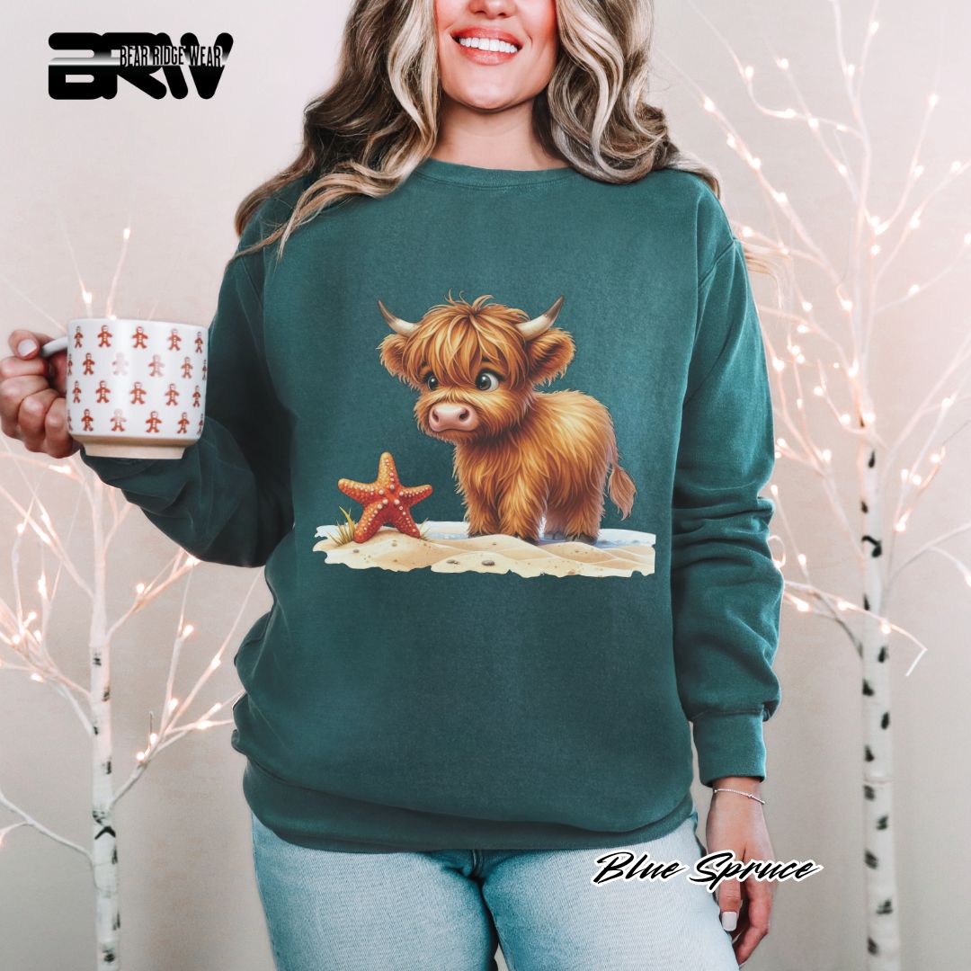 'Highland Cow-Starfish' Summer Crewneck Sweatshirt