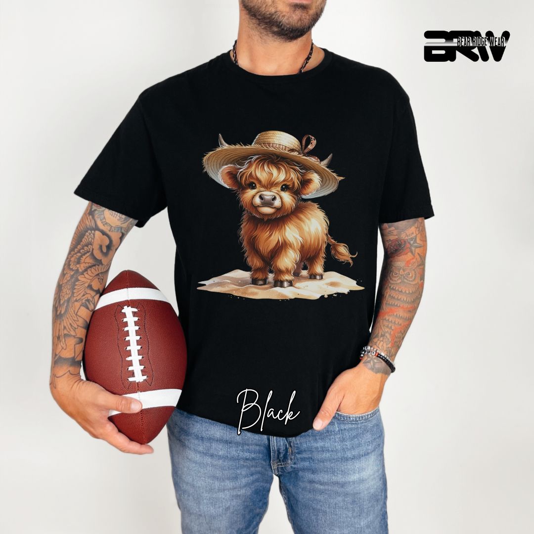 'Highland Cow- Sun Hat' Summer T- Shirt
