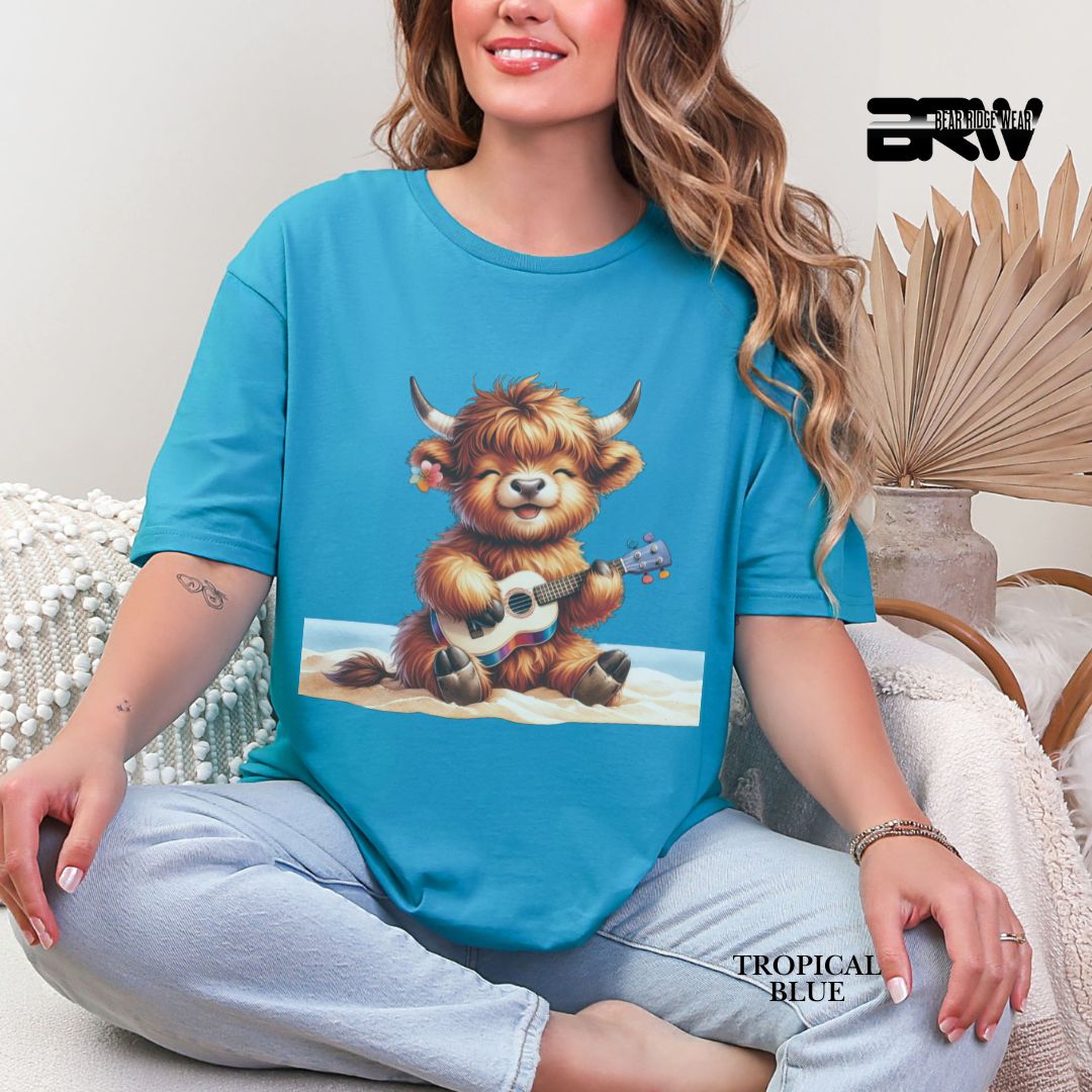 'Highland Cow-Guitar' 3 Summer Tee