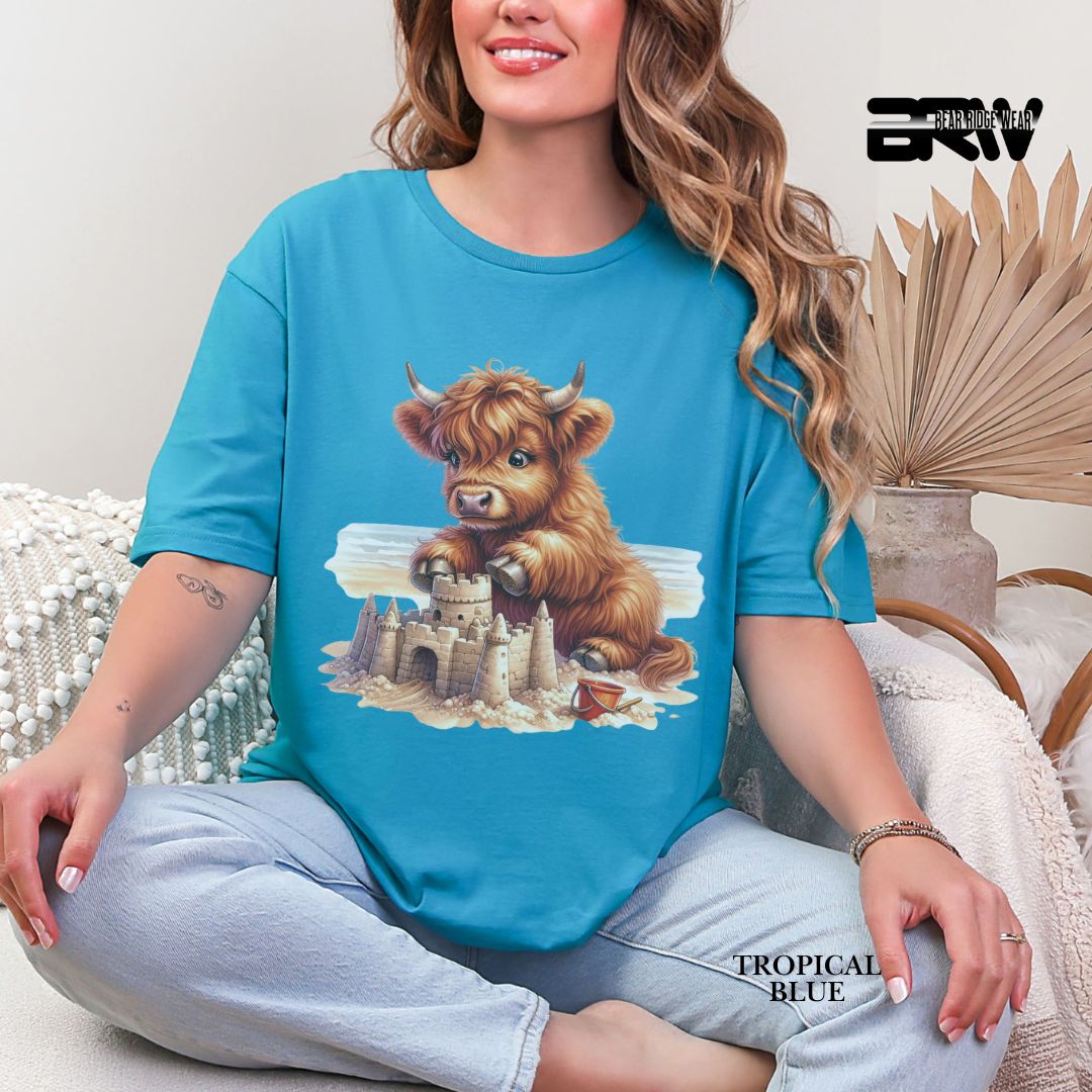 'Highland cow-Sandcastle' 3 Summer Tee