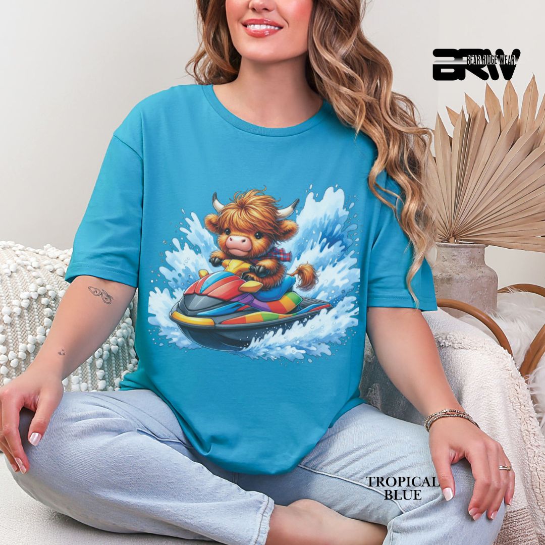 'Highland Cow-Ski Mobile' 3 Summer Tee