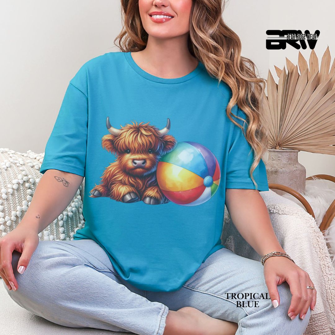 'Highland Cow-Beach-Ball' 3 Summer Tee