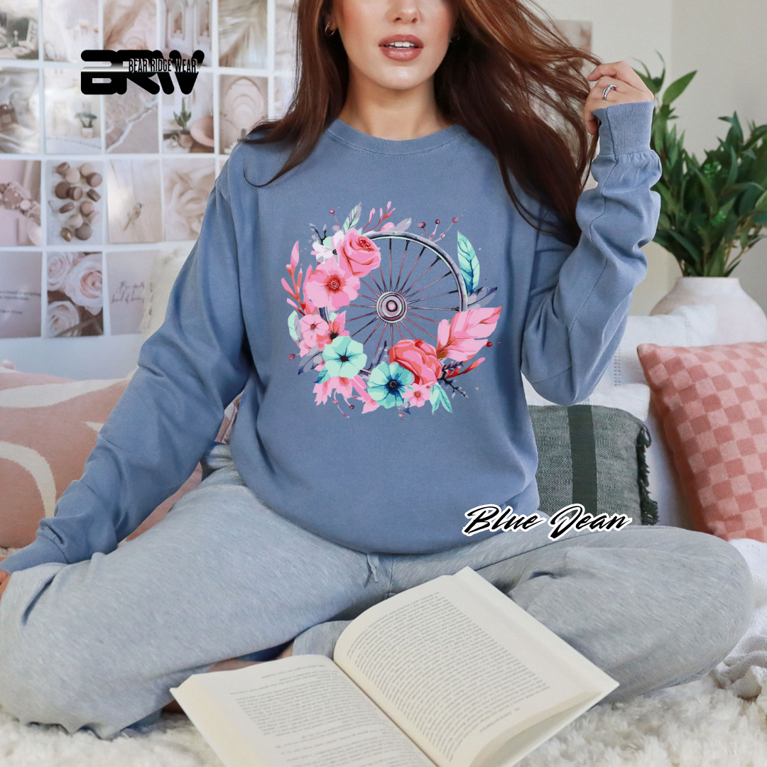 'Flower-Wagon Wheel' Long Sleeve Tee