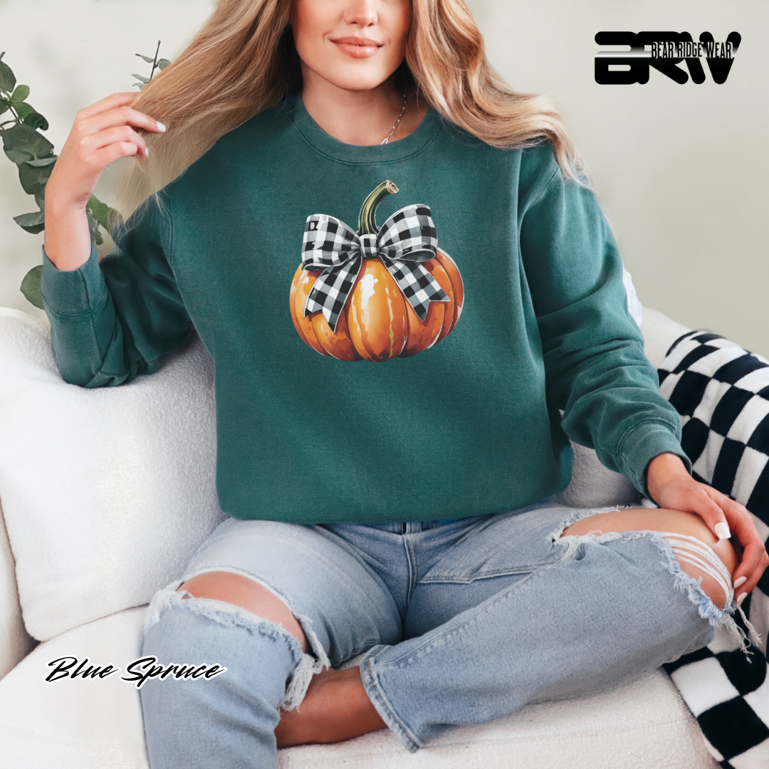 'Pumpkin With plaid Bow' Fall Long Sleeve Tee