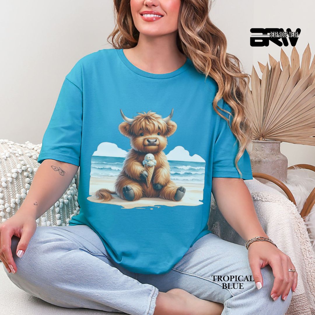 'Highland Cow-Ice Cream' 3 Summer Tee