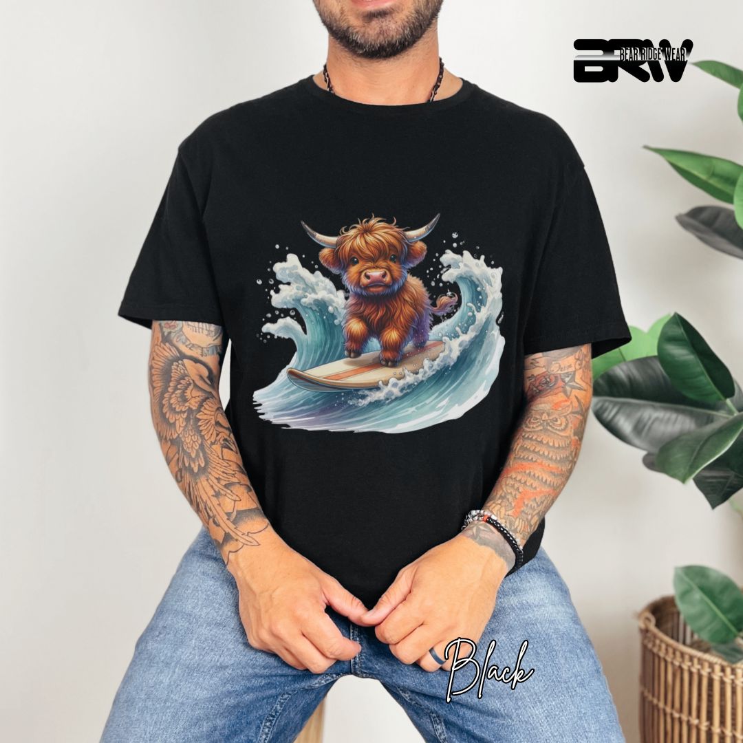 'Highland Cow-Surfing' Summer T- Shirt For Men