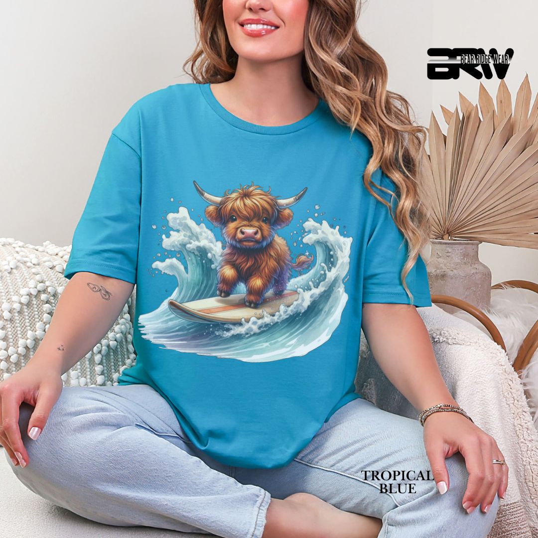 'Highland Cow-Surfing' 3 Summer Tee
