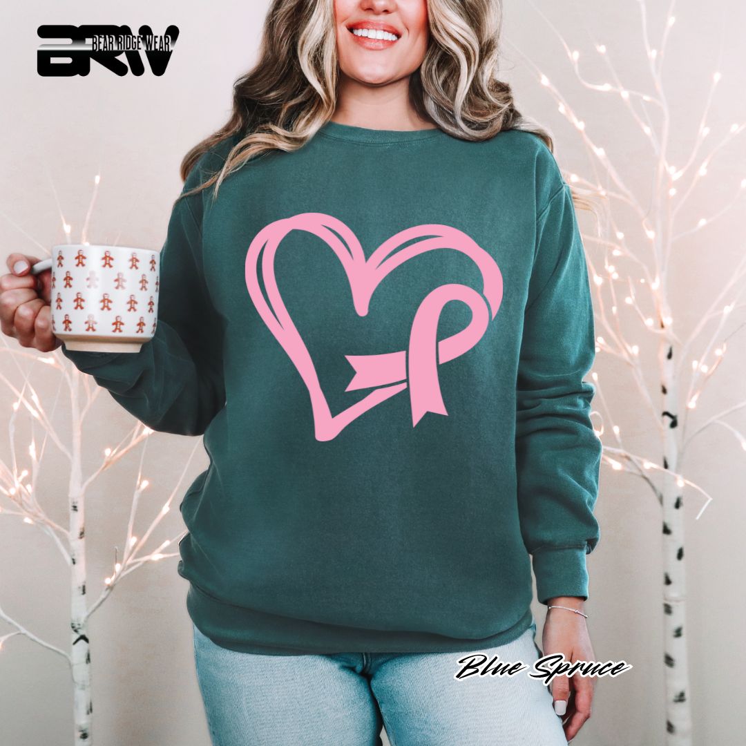 'Pink Heart With Ribbon' Awareness Long Sleeve Tee